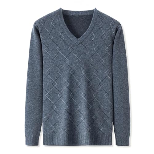 Men'S Retro Sweater Pullover Knitted V-Neck Thick Autumn and Winter Plaid Business Long-Sleeved Sweater3