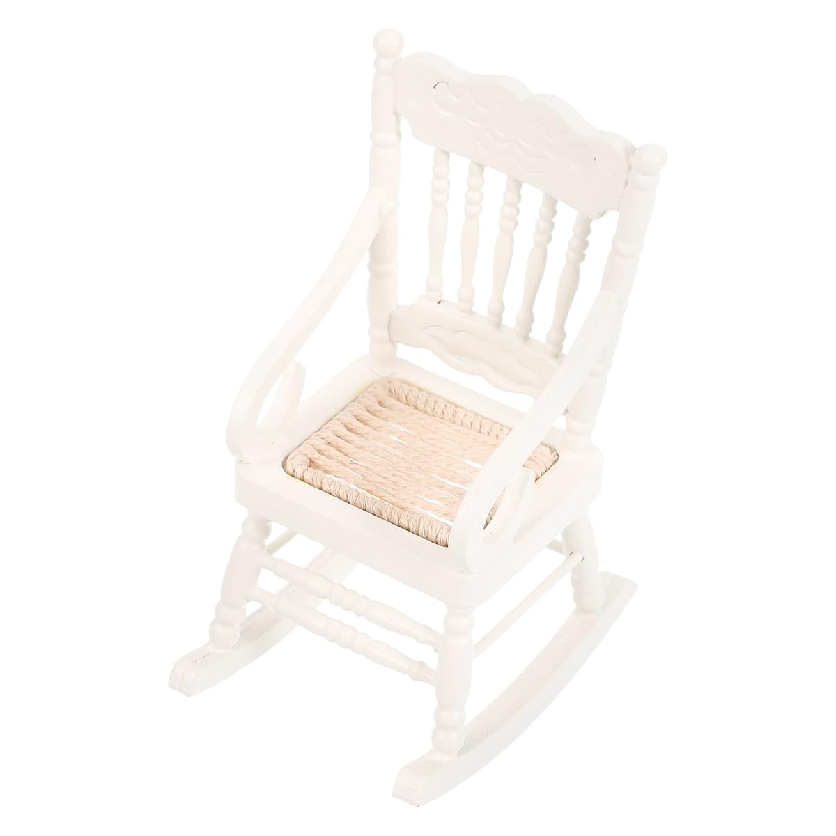 FONGKNOX Simulation Rocking Chair Miniature Furniture Wooden Rocking Chair Outdoor Chair Armchair Mini Chair Ornament Dollhouse Decoration Accessories White - Image 4