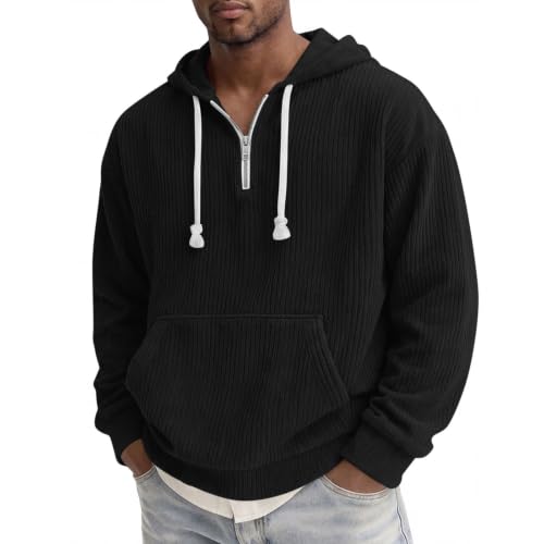 Corduroy 1/4 Zip Hoodie For Men Long Sleeve Drawstring Hooded Pullover - image 5