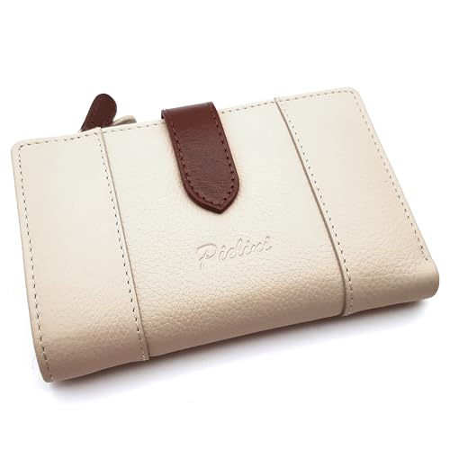 Pielini - Cartera de Piel para Mujer con Billetera y Amplio Monedero. Tarjetero de Cuero de Gran Capacidad - Cartera Cuero Modelo 4068 (Beige)