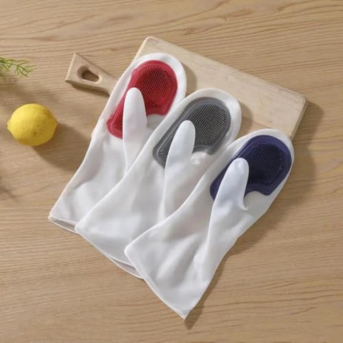Image of UCRAVO Silicone Dishwashing Scrubber Gloves with Built-in Bristles, Reusable Kitchen Cleaning Gloves, Heat Resistant Silicone Dish Washing for Dishes, Sink, Bathroom, Car Washing & Household Cleaning