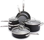 GreenPan Chatham Hard Anodized Healthy Ceramic Nonstick 10 Piece Cookware Pots and Pans Set, PFAS-Free, Dishwasher Safe, Oven Safe, Gray