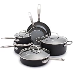 1 of GreenPan Chatham Hard Anodized Healthy Ceramic Nonstick 10 Piece Cookware Pots and Pans Set, Frying Pan Skillets, Saucepans, Saute Pan, Stockpot, Lids, PFAS-Free, Dishwasher & Oven Safe, Gray