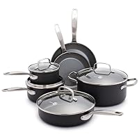 GreenPan Chatham Healthy Ceramic Nonstick 10pc Cookware Pots and Pans Set, Grey