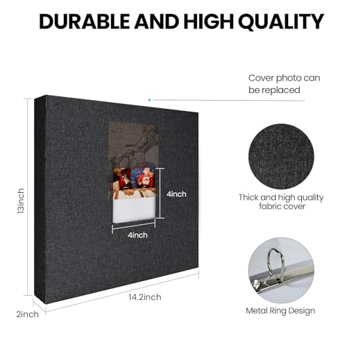 Álbum grande de 3 anéis, 30 x 30 cm, álbum de recortes de capa de linho, com 30 capas de plástico, 6