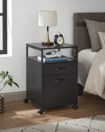 Image of VASAGLE File Cabinet, Mobile Filing Cabinet with Wheels, 2 Drawers, Open Shelf, for A4, Letter Size, Hanging File Folders, Ink Black UOFC071B16