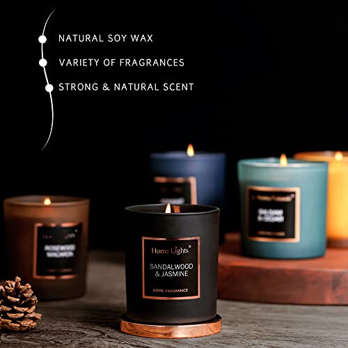 Homelights Luxury Scented Candle, Natural Soy Wax, Home Fragrance Decor Gift, Sandalwood & Jasmine, Medium Jar #TOP5