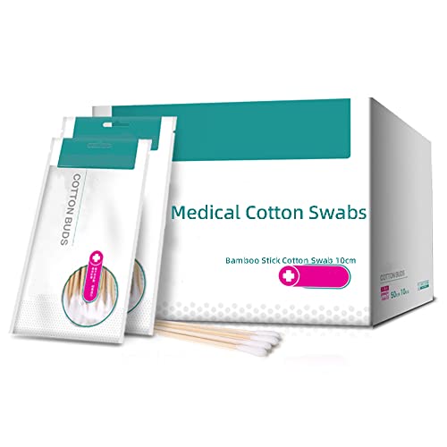 Lot de 500 cotons-tiges médicaux avec bâtonnets en bois, cotons-tiges stériles pour une meilleure absorption de l'eau