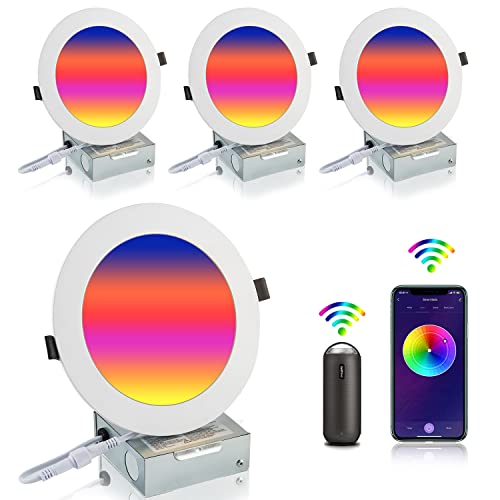 6Inch Led Smart Recessed Lighting Recessed Light Fixtures with WiFi RGB Color Changing Slim Recessed Panel Lighting with Junction Box 13W 1100LM Compatible Alexa Google Assistan