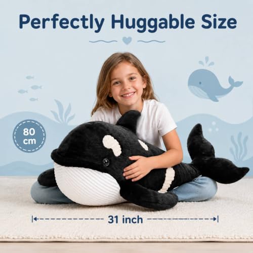 Image of MorisMos 31Inch Orca Stuffed Animal, Realistic Stuffed Orca Plush Toy, Soft Killer Whale Stuffed Animal Toy Sea Animal Gift for Kids Birthday Christmas