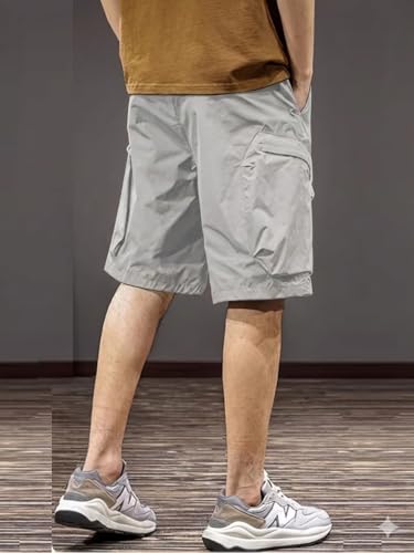 Image of Men's 100% Pure Cotton Cargo Shorts | Regular Fit Solid Knee Length Shorts with Multiple Utility Pockets | Casual Outdoor Summer Shorts for Men
