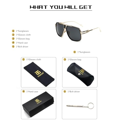 Image of Aviator Sunglasses for Men Retro Fashion Gold Oversized 70s shades