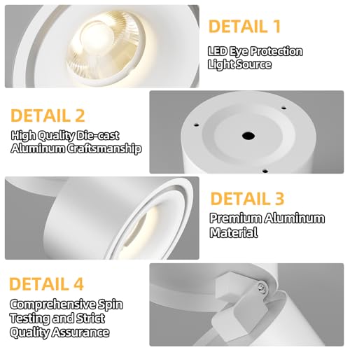 Image of ziidoo Spotlight Indoor Ceiling LED Lights,12W Modern Spot Light Fixtures 4000K White Lamp 360Adjustable Picture Wall Sconce for Living Room Hallway Gallery Flush Mount Directional (mid, Count, 1)