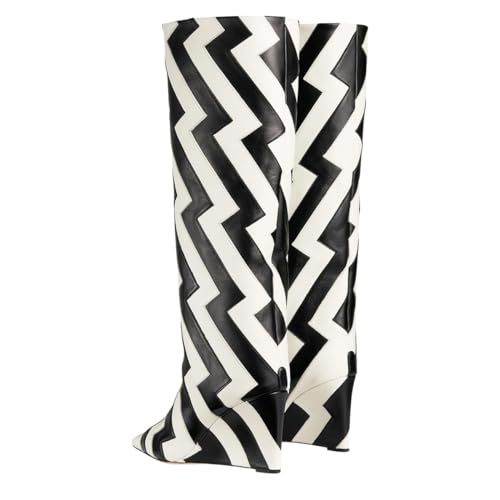 FSJ Women Wedge Heel Pointed Toe Thigh High Boots Comfortable Thick High Heel Trendy Ladies Dressy Knee High Boots Size 4-15 US3