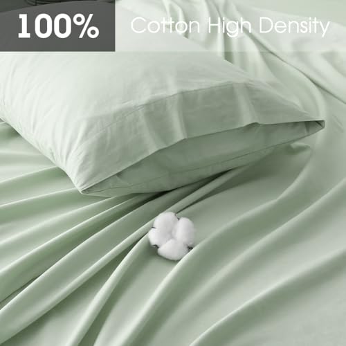HYPREST Deep Pocket Queen Sheets Cotton - Queen Fit 18"- 24" in Deep Mattress, Sage Green Sheets, Aesthetic Cooling Sheets for Hot Sleepers, Non Slip Bed Sheets