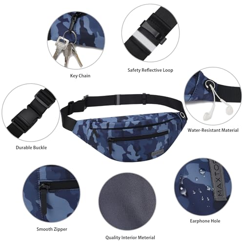 Image of MAXTOP Large Fanny Pack Cross Body Bag Lightweight Belt Bag with Headphone Jack and 4-Zipper Pockets Adjustable Straps for Sports Workout Traveling Running Casual