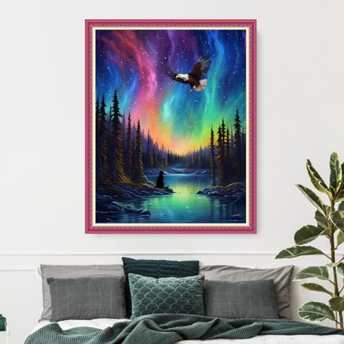 Image of Funxvoot Stamped Cross Stitch Kits Beginners Full Range of Embroidery Kits for Adults 11CT Embroidery Patterns Needlepoint Kits Printed Cross Stitch Kits-Northern Lights Scenery 16x20 inch