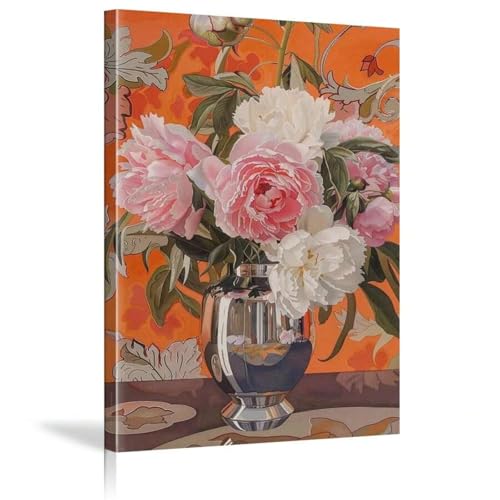 Impression sur toile pivoines botaniques vintage 60x90 cm encadrée pour chambre