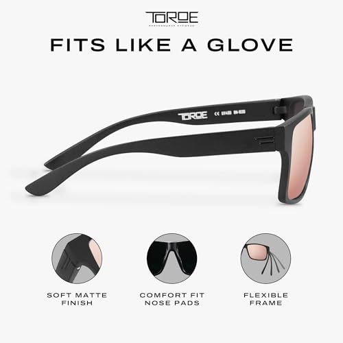 Image of TOROE TR90 Square Frame Grade A Polarized Black Emblem Sunglasses with Anti Reflective Water Repellent Polycarbonate Lenses (Matte Black Frame, Rose Pink (CAT3))