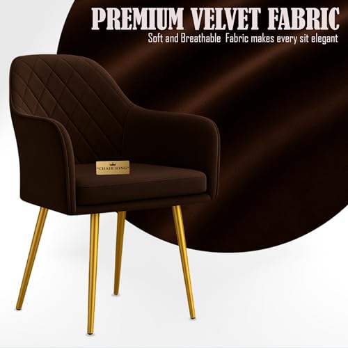 Image of Barfi Velvet Dining Chair | Premium Modern Upholstered Accent Chair with Armrest, Padded Seat and Metal Legs | Comfy Chair for Home, Office & Restaurents (Dark Brown)