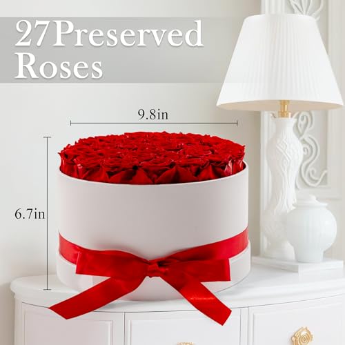 27 Forever Roses in Luxury White Box, Eternal Real Roses Gift for Women, Preserved Flowers for Delivery Prime, Anniversary, Valentine's Day, Birthday for Her (Red) - Image 3