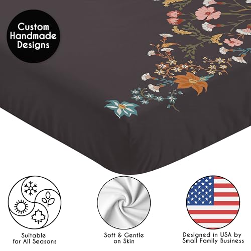 Image of Sweet Jojo Designs Fitted Baby Crib Sheets (Black Wildflower Vintage Floral) for Girls, Infant Nursery, Toddler Room - Standard Size (Photo Op, Boho, Paisley, Bohemian, Cottagecore, Farmhouse, Flower)