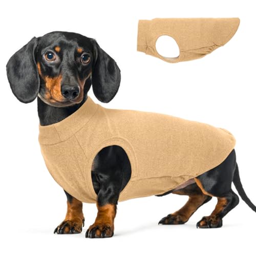 Image of Warm Fleece Dachshund Clothes for Medium Dogs, Khaki, XL | Soft dachshund sweater for Long-Body Dogs, Lightweight Pullover Vest for Indoor Daily Wear,dachshund vest