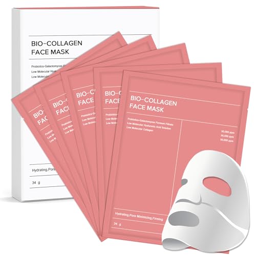 Bio Collagen Face Mask Overnight Hydrogel Masks Real Deep Collagen Mask for Glass Skin Pore Minimizing Elasticity Improvement 5PCS