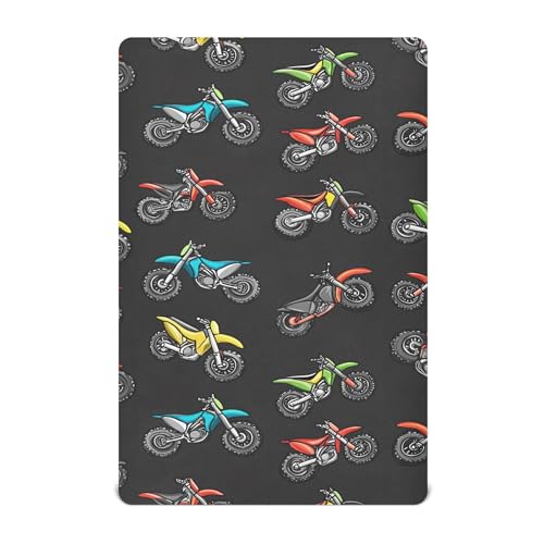 Image of Motocross Dirt Bike Black Crib Sheets Soft Breathable Fitted Baby Crib Sheets Mattress Cover for Girls Boys, 52 inch x 28 inch x 9 inch