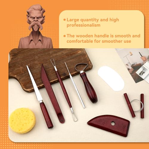 Image of Pottery Tools Kit, Clay Tools Set, Ceramic Tool Kit | Pottery Tools and Supplies with Clay Cutting, Modeling, Trimming Tools for Smoothing, Cleaning, Carving