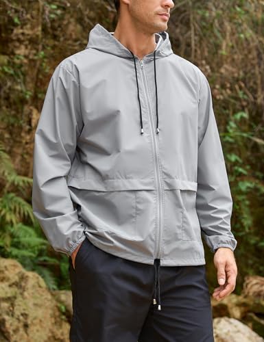 Image of Mens Rain Jacket Lightweight Waterproof Raincoat with Hood Packable Windbreaker Jacket Hiking Cycling