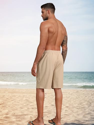 Litthing Pantaloncini da Uomo in Lino Estivi Pantaloni Corti Spiaggia Leggeri e Ariosi in Cotone Pantaloncine con Tasche e Coulisse