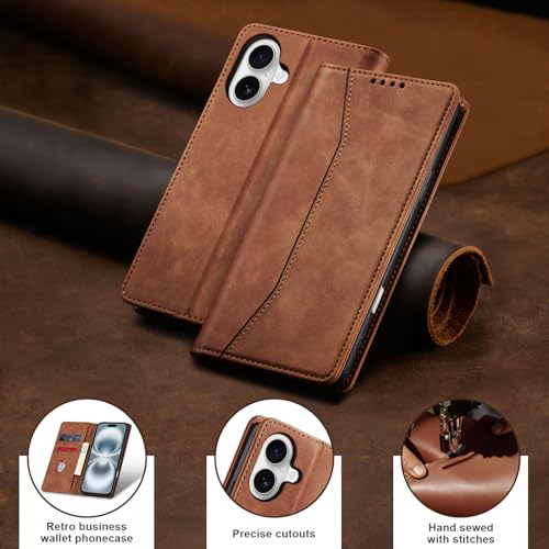 Image of Jasonyu Flip Wallet Case for iPhone 16,Brown
