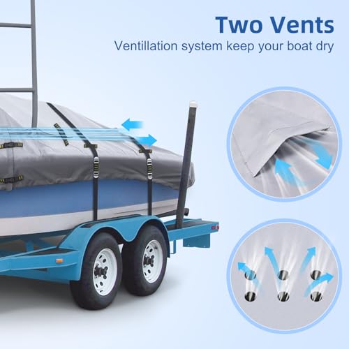 900D Ski & Wakeboard Tower Boat Cover, Waterproof Fade and Tear Resistant Boat Cover, Full Metal Fittings Trailerable Boat Covers 20-22FT Fits V-Hull,Runabout with Ski/Wakeboard Towers - Image 7