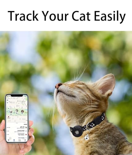 Image of Airtag Cat Collar Breakaway, Safety Kitten Collar with Apple Airtag Holder,Cute GPS Cat Collar with Bell[Black], Lightweigh Tracker Cat Collars for Girl Boy Cats, Kittens and Puppies