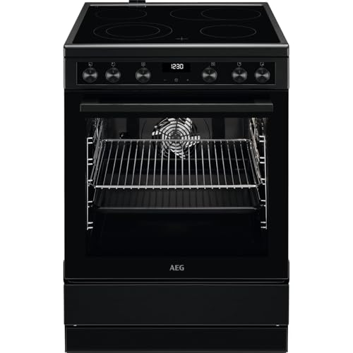 AEG CCB6446BBB 60 cm Standherd mit Glaskeramik-Kochfeld/Bräterzone/Mehrkreiskochzone/Versenkknebel/Touch-Bedienung/Grillfunktion/Display mit Uhr/A