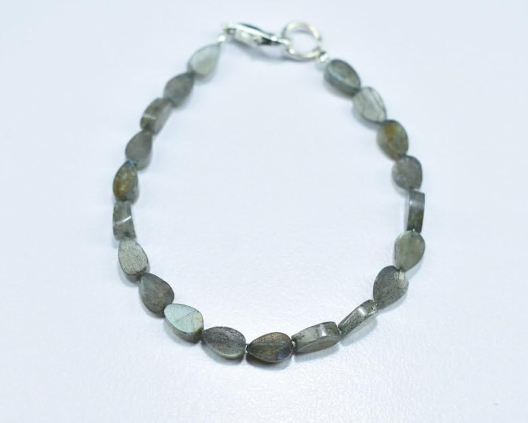Unisex Labradorite Gemstone Bracelet, Adjustable Silver Clasp