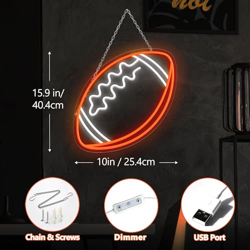 Image of CULOIS Football Neon Sign for Wall Decor,Football-Shaped Neon Light, Football LED Signs for Man Cave, Teens, Boys, and Girls' Bedrooms and Game Rooms. Neon Wall Signs Gift for Football Fans Teens