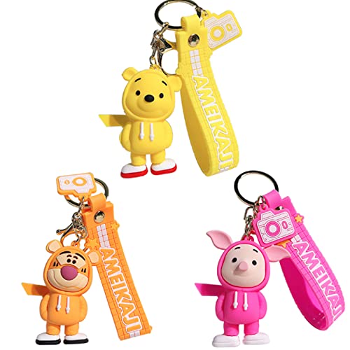 Lot de 3 porte-clés winnie pooh Winnie l'ourson - Porte-clés Disney - Porte-clés tigger winnie pooh - Porte-clés Winnie l'ourson - Cadeau, jaune, L
