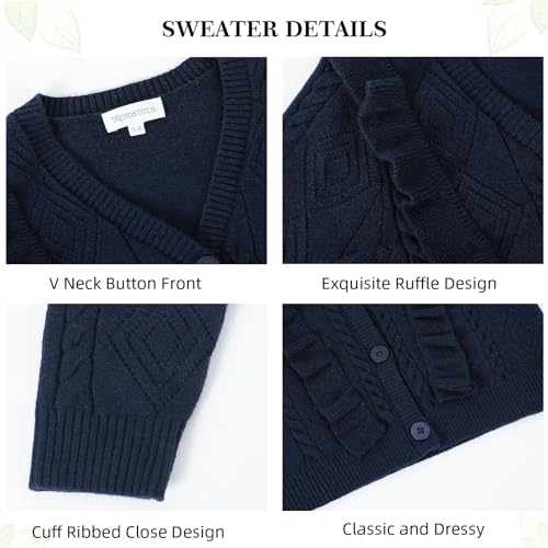Image of Girls Cardigan V Neck School Uniform Sweaters Knit Ruffle Sweater Open Front Outerwear for Kids