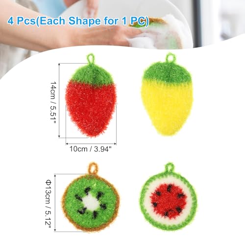 Image of PATIKIL Dish Scrubber, 4 Pcs Non Scratch Cleaning Sponge Hand Crochet Double Layered Durable Dish Cloth Kitchen Sponge for Washing Dishes for Cookware Tubs, Watermelon & Fruit & Strawberry