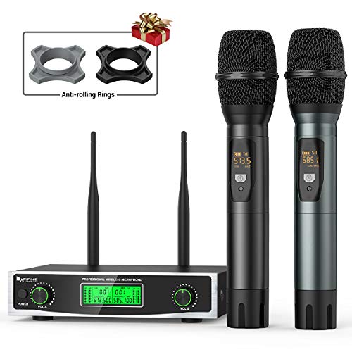 Wireless Microphone System,Fifine Two Handheld Dynamic Cordless Mic and Dual Channel Receiver, 50