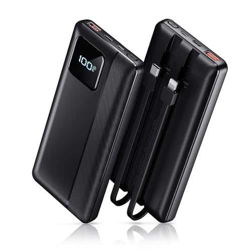 Garlo Power Bank Portable Charger 10000mAh 22.5W Fast Charging Mini Powerbank with Built in USB C and IOS Cables, Mobile Phones Battery Pack for iPhone Android iPad Samsung Google Pixel LG