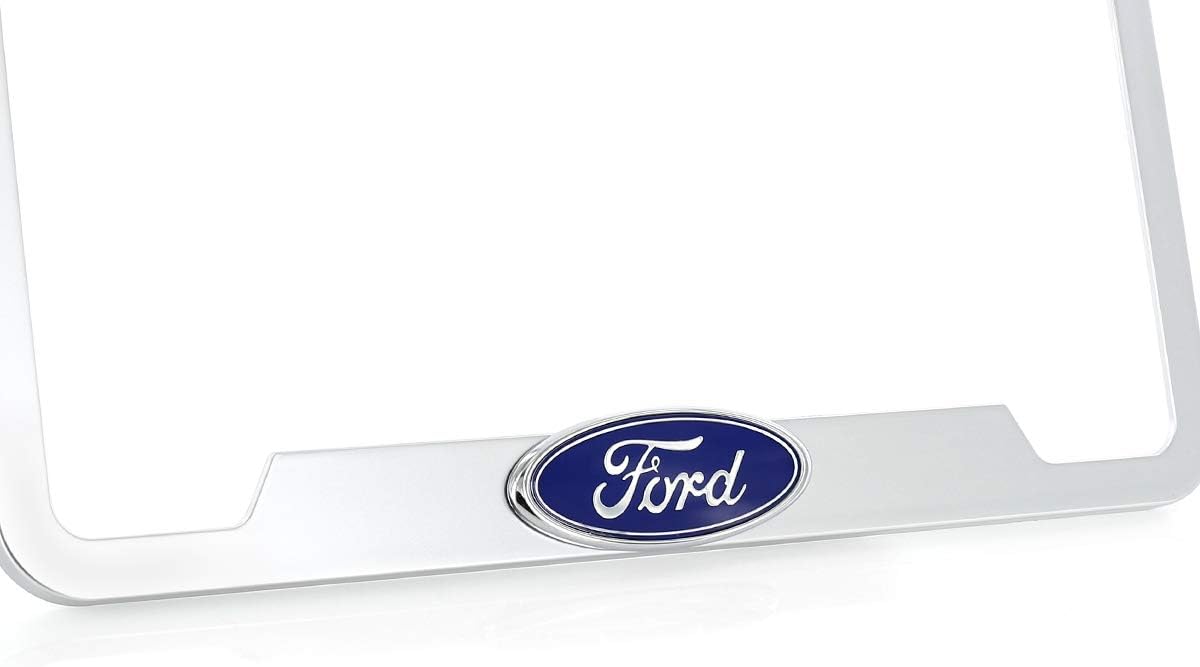 Ford 3D Badge Logo Silver ABS Plastic License Plate Frame Holder 2 Hole