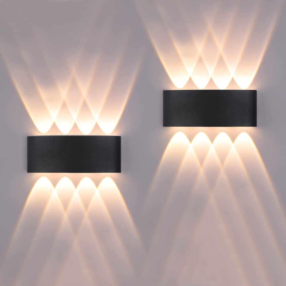 FUPE 2 Piezas Lámparas de Pared Exterior/Interior LED Aplique Pared 12W 1200LM ip65 impermeables up and down lámparas de pared de aluminio modernas que brillan arriba y abajo(Negro 3000k luz cálida) — view 42