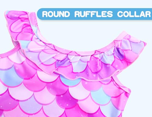 Image of Snowheart Girls Swimsuit One Piece Bathing Suit Kids Quick Dry Shoudler Ruffle Floral Swimwear for 3-12 Years Old
