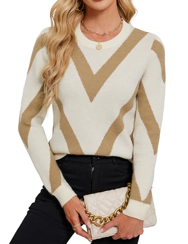 Image of Libsorge Womens Dressy Casual Color Block Striped Sweater Fall 2025 Trendy Outfits Lightweight Ribbed Knit Pullover Top
