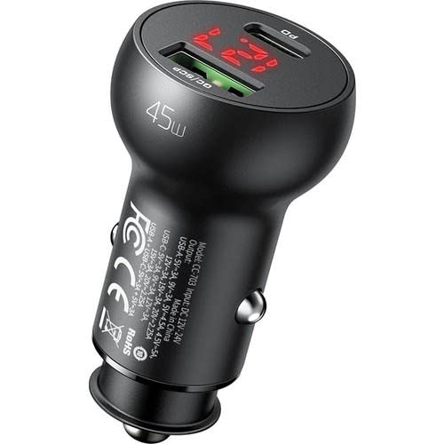 Mcdodo CC-7030 45W 1XType-c 1xUSB Girişli Dijital Göstergeli Araç Çakmak Şarjı- Siyah