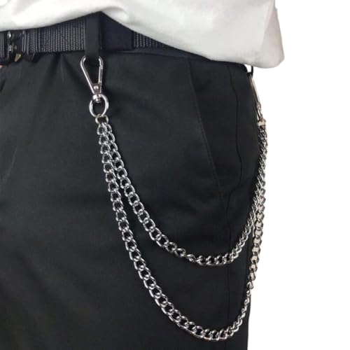 Stilvolle Edelstahl-Geldbörsen-Kette für Männer und Frauen, 40+50cm lang, mit Punk-Schlüsselanhänger. Ideal als Hose- oder Jean-Kette für Biker und Trucker (Silber)