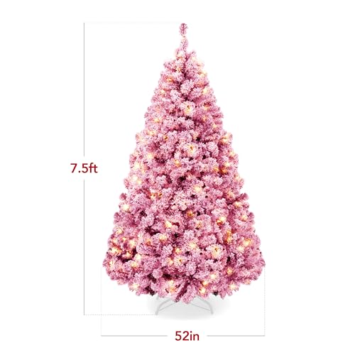 Best Choice Products 7.5ft Pre-Lit Pink Christmas Tree, Artificial Snow Flocked Full Fir Tree, Holiday Decoration w/ 550 Lights, 1,346 Branch Tips, Foldable Metal Base